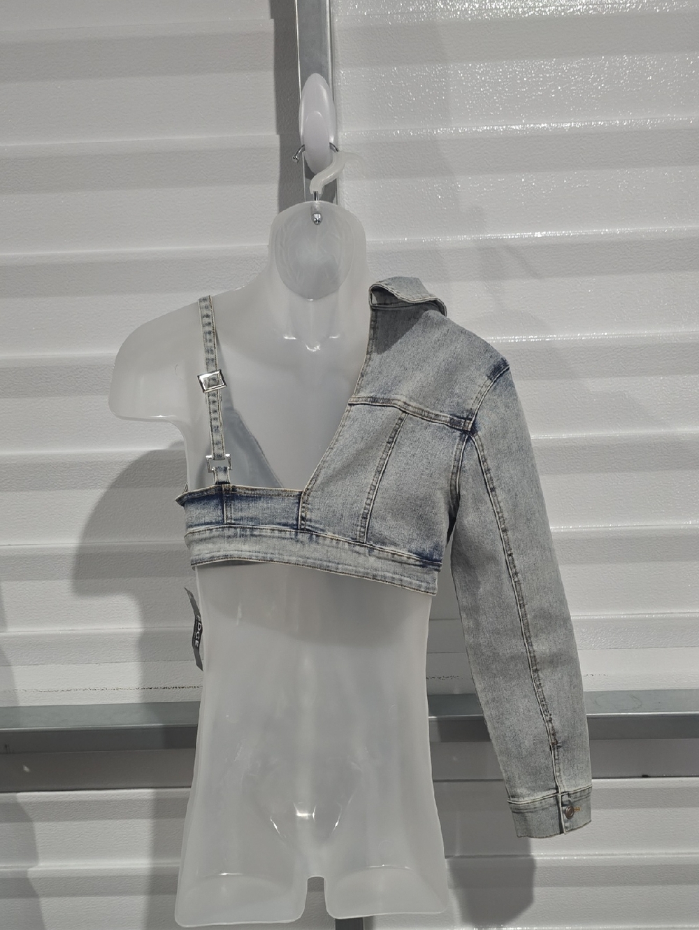 Edge Denim Asymmetric Cropped Jacket Top - Light Wash Blue NWT Size Small - Picture 6 of 16